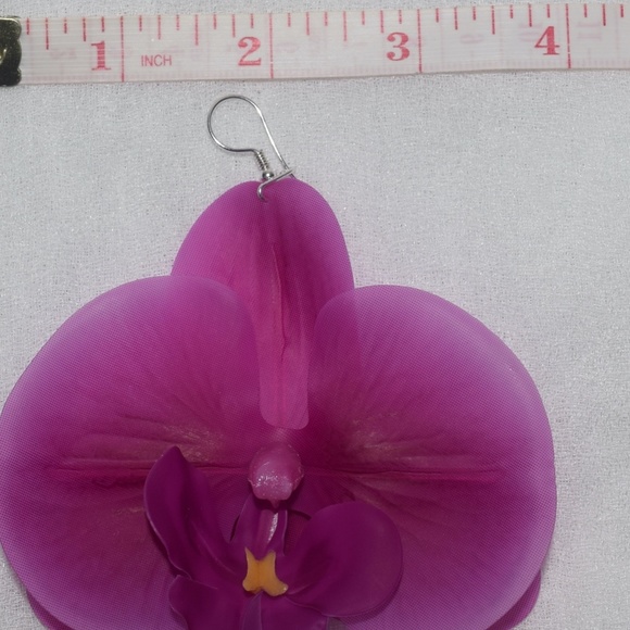 Fuchsia Phalaenopsis Orchid True Touch Artificial Earrings. - Picture 10 of 11